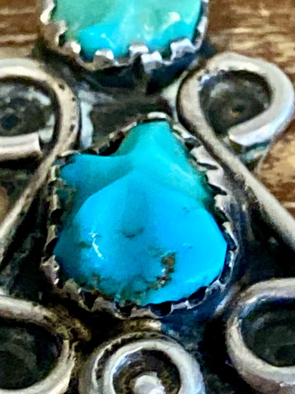 Small Southwestern Style Pendant Silver Tone with Two Blue Stones Sawtooth Bezel - Picture 8 of 11
